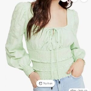 Free People Light Green Blouse